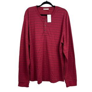 Marine Layer Mens Henley Shirt Stripe Rhubarb Red Navy‎ Crew Button Neck Sz XL